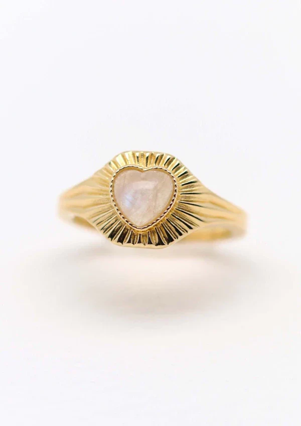 Bague plaqué or Pierre de lune en forme de cœur I Lucette - Image 3